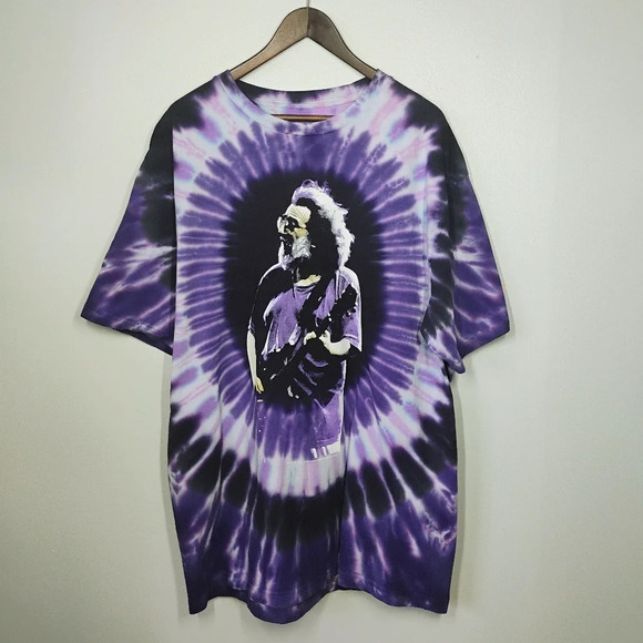 Vintage 1995 Jerry Garcia Purple Tie Dye Graphic Tee Shirt Grateful Dead Size XL
